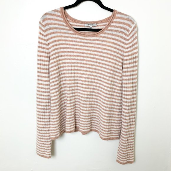 Madewell pink collette striped alpaca sweater L - Picture 2 of 7